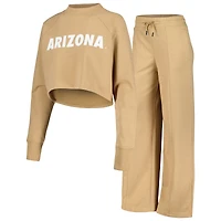 V106224 ARIZ TAN FEMME LUXE 23 LOUNGE CROP CREW LS & LARGE JAMBE SWEAT ENSEMBLE BEDLADSLP