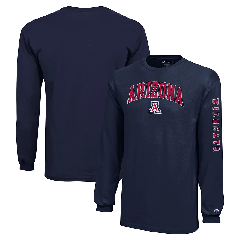 Youth Champion Navy Arizona Wildcats Distressed Arch Over Logo Long Sleeve T-Shirt
