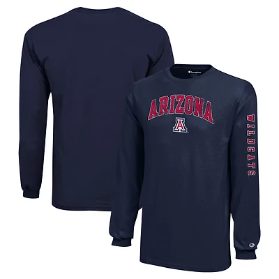 Youth Champion Navy Arizona Wildcats Distressed Arch Over Logo Long Sleeve T-Shirt