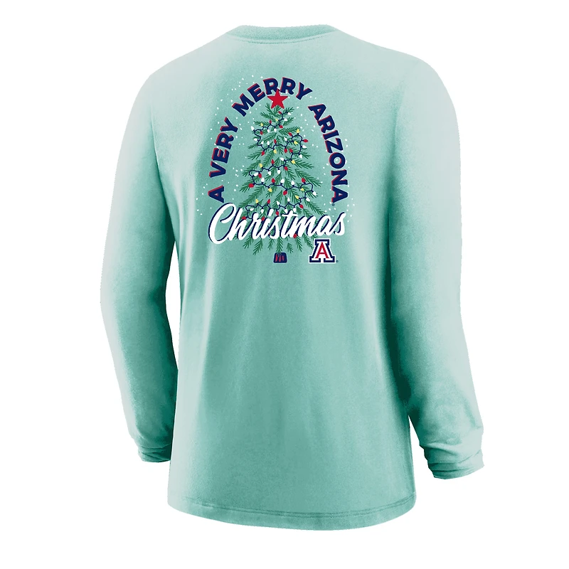 Youth  Light Green Arizona Wildcats Merry Christmas Tree Long Sleeve T-Shirt