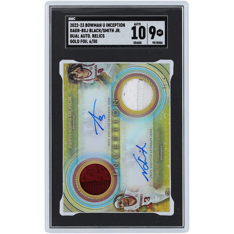 Anthony Black & Nick Smith Jr. Arkansas Razorbacks Autographed 2022-23 Bowman U Inception Gold Foil Dual Relic #DADR-BSJ #6/50 SGC Authenticated 9/10 Card