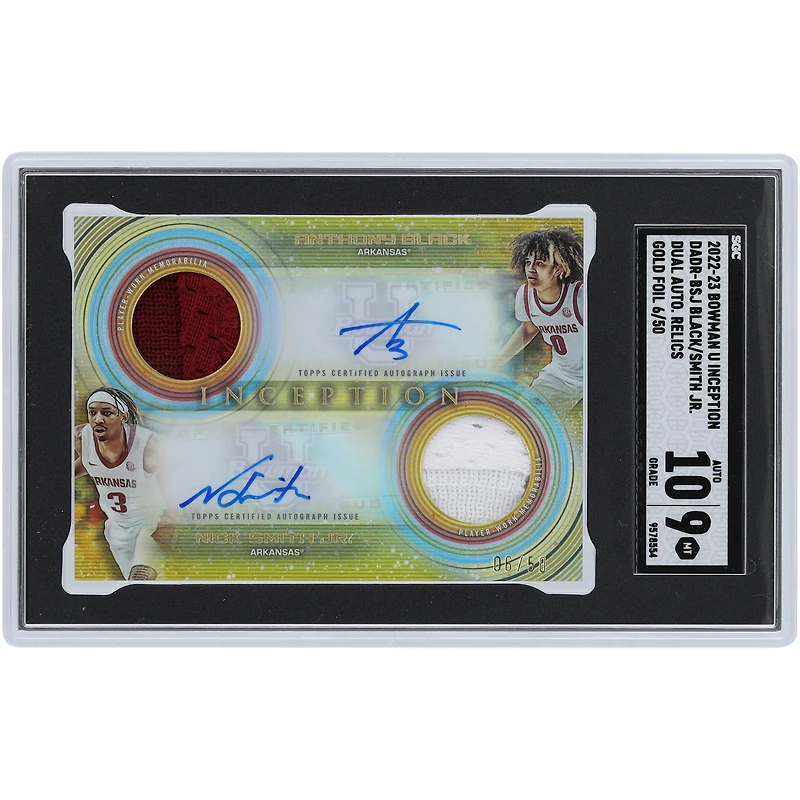 Anthony Black & Nick Smith Jr. Arkansas Razorbacks Autographed 2022-23 Bowman U Inception Gold Foil Dual Relic #DADR-BSJ #6/50 SGC Authenticated 9/10 Card
