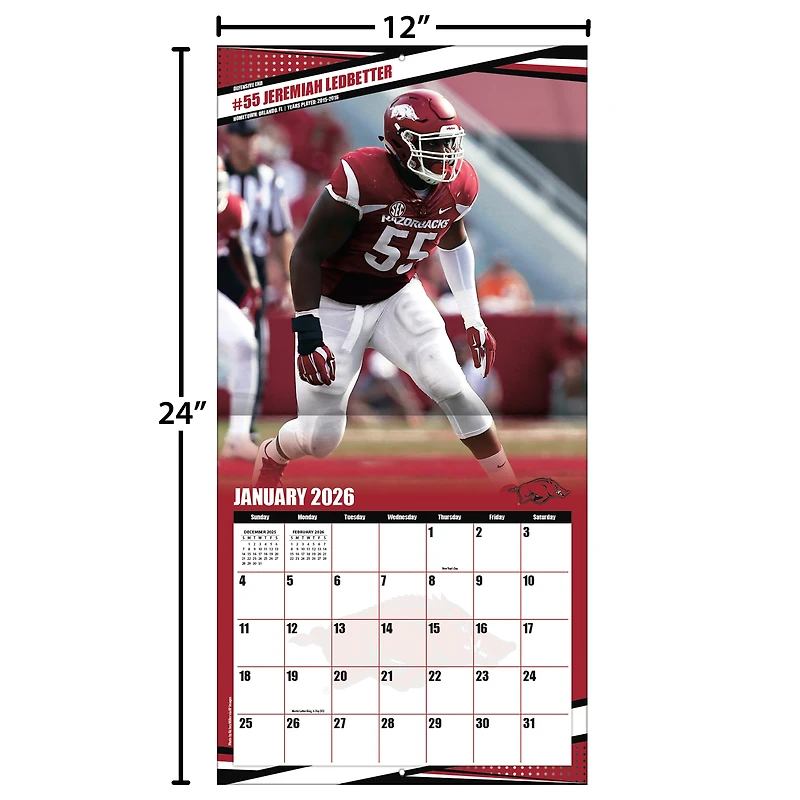 Arkansas Razorbacks 12” x 12” 2026 Team Wall Calendar