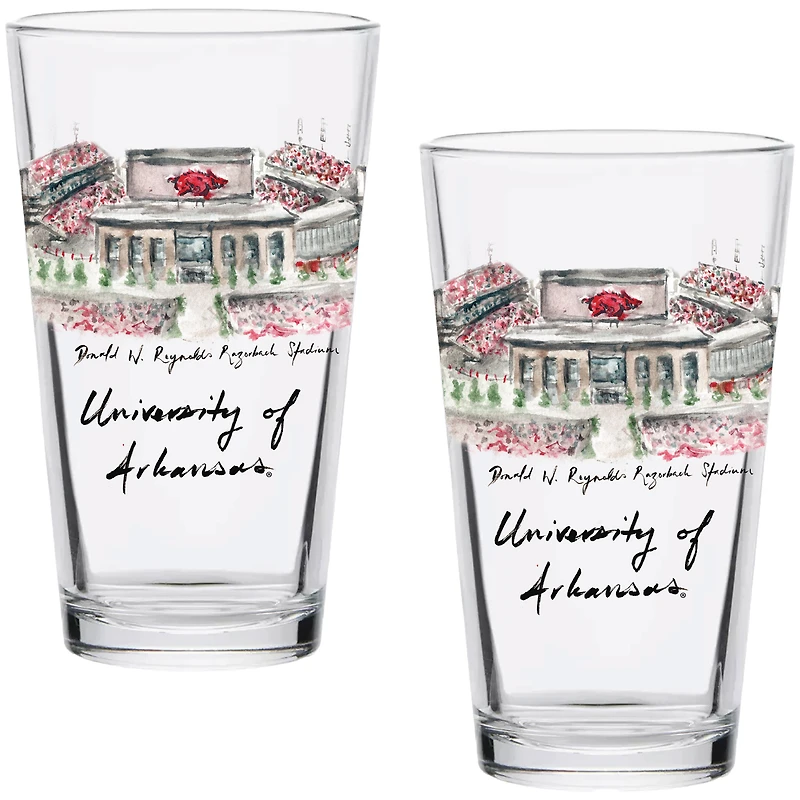 Lot de 2 verres à pinte aquarelles de 16 oz des Arkansas Razorbacks Laura Wilcox