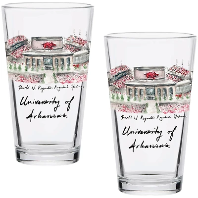 Arkansas Razorbacks Laura Wilcox Watercolors 16oz Pint Glass 2-Pack