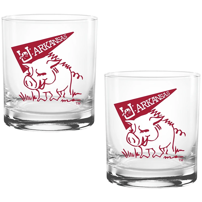Lot de deux verres à whisky Arkansas Razorbacks de 410 ml.