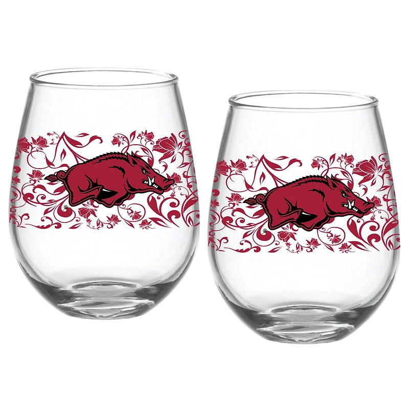 Arkansas Razorbacks paquet de deux 15oz. Ensemble de verres floraux sans pied