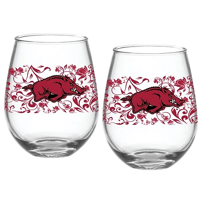 Arkansas Razorbacks Two-Pack 15oz. Floral Stemless Glass Set