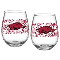 Arkansas Razorbacks Two-Pack 15oz. Floral Stemless Glass Set