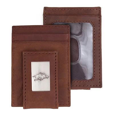 Portefeuille en cuir marron avec poche avant Arkansas Razorbacks