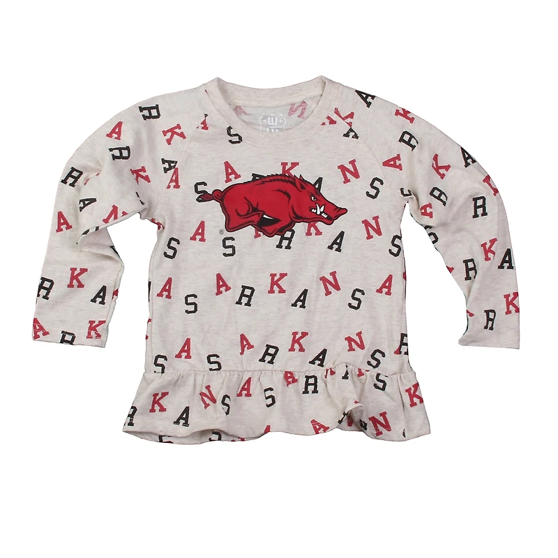 Girls Toddler Wes & Willy Oatmeal Arkansas Razorbacks Ruffle Raglan Long Sleeve T-Shirt Leggings Set