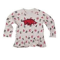Girls Toddler Wes & Willy Oatmeal Arkansas Razorbacks Ruffle Raglan Long Sleeve T-Shirt Leggings Set
