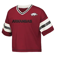 T-shirt à col en V pour jeunes filles Cardinal Arkansas Razorbacks Grid Iron