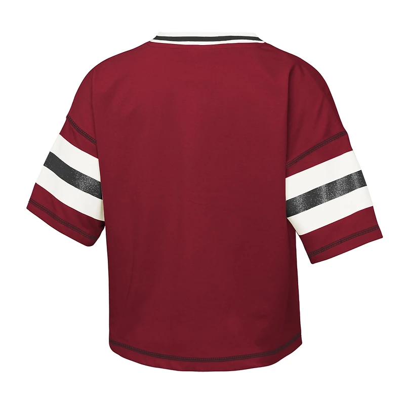 T-shirt à col en V pour jeunes filles Cardinal Arkansas Razorbacks Grid Iron