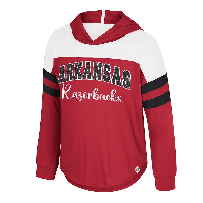 T-shirt à manches longues et capuche réfléchissant pour jeunes filles du Colosseum Cardinal Arkansas Razorbacks