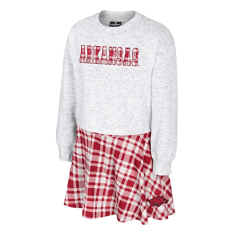 Girls Youth Colosseum Gray Arkansas Razorbacks Marceline Plaid Skirt and Top Set
