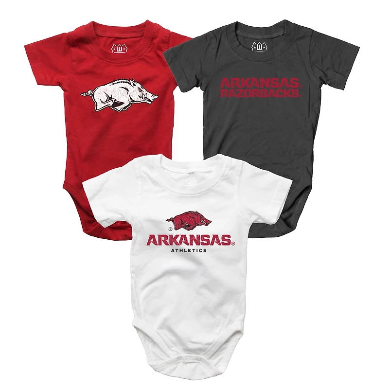 Ensemble de trois bodies pour bébé Wes & Willy Arkansas Razorbacks