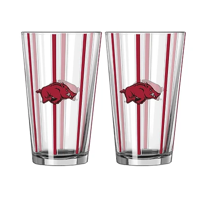 Logo Brands Arkansas Razorbacks Two-Piece 16oz. Striped Pint Glass Set