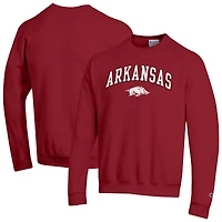 Men's Champion  Heather Gray Arkansas Razorbacks Arch Over Logo Pullover Sweatshirt