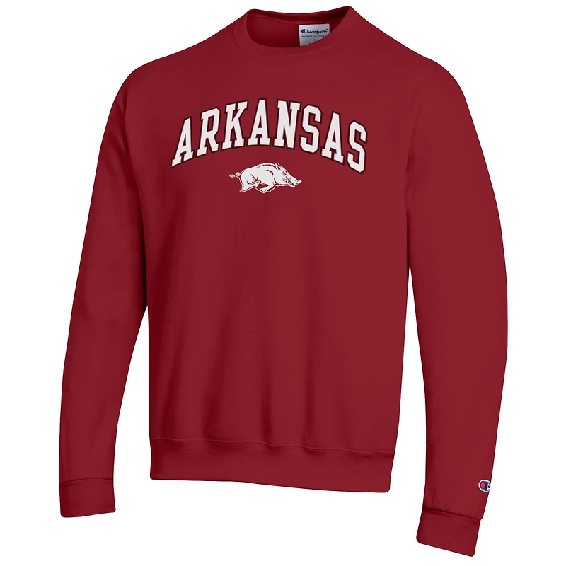 Men's Champion  Heather Gray Arkansas Razorbacks Arch Over Logo Pullover Sweatshirt