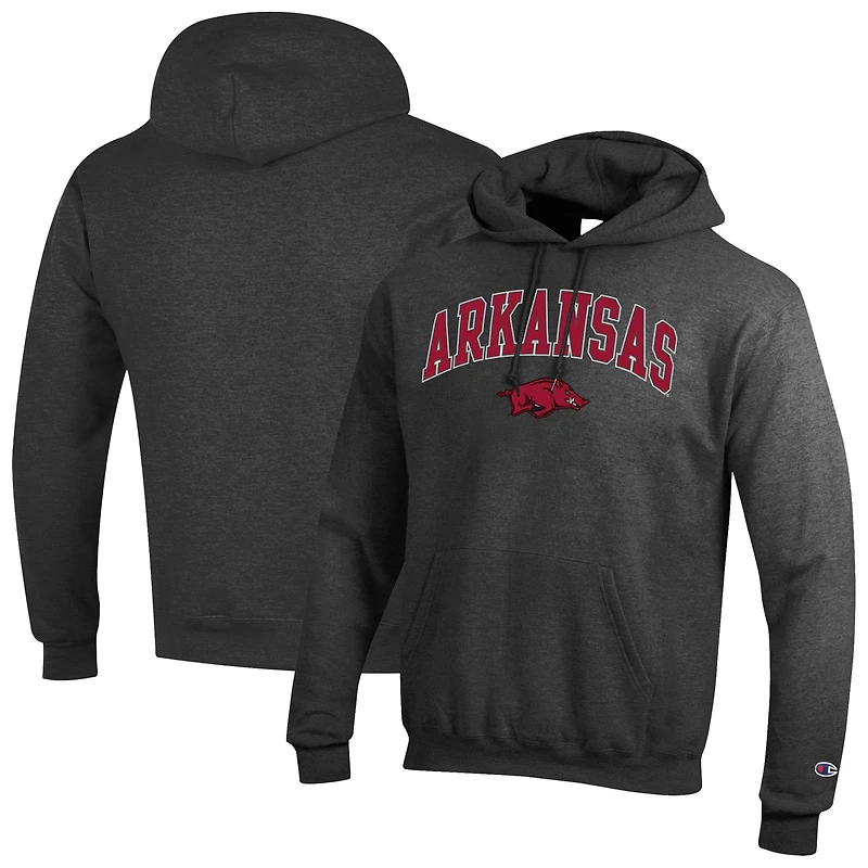 Men's Champion  Charcoal Arkansas Razorbacks Arched Logo Fleece Pullover Hoodie