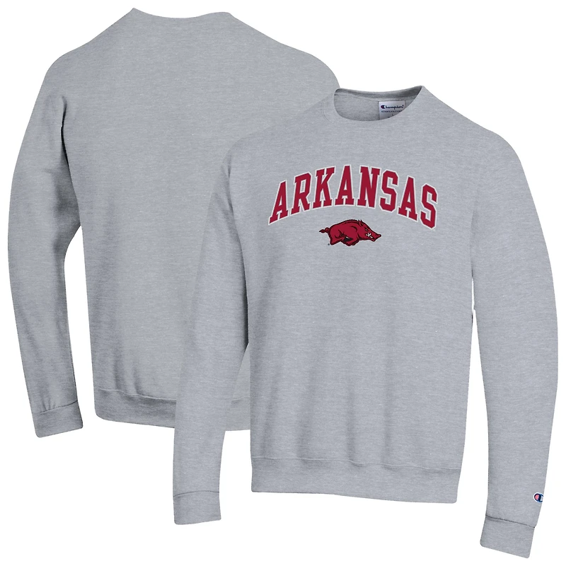 Men's Champion  Heather Gray Arkansas Razorbacks Arch Over Logo Pullover Sweatshirt