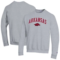 Men's Champion  Heather Gray Arkansas Razorbacks Arch Over Logo Pullover Sweatshirt