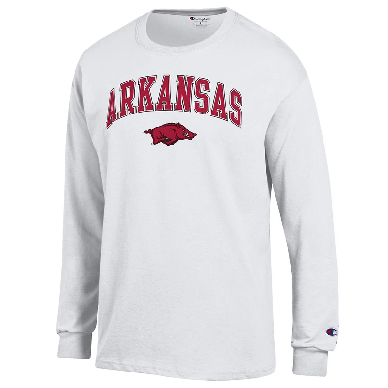 Men's Champion  White Arkansas Razorbacks Arch Over Logo Long Sleeve T-Shirt