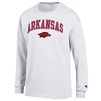 Men's Champion  White Arkansas Razorbacks Arch Over Logo Long Sleeve T-Shirt