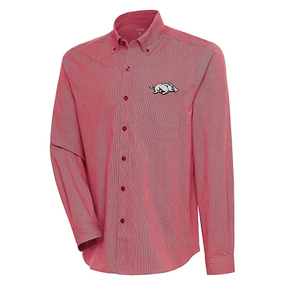 Men's Antigua Cardinal/White Arkansas Razorbacks Compression Long Sleeve Button-Down Shirt