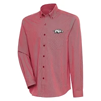 Men's Antigua Cardinal/White Arkansas Razorbacks Compression Long Sleeve Button-Down Shirt