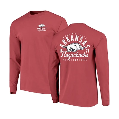 Men's Cardinal Arkansas Razorbacks Comfort Colors Mascot Overlay Long Sleeve T-Shirt