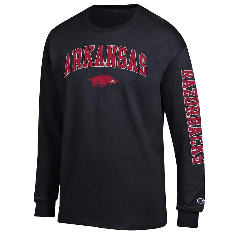 Men's Champion Arkansas Razorbacks Arch Over Logo 2-Hit Long Sleeve T-Shirt