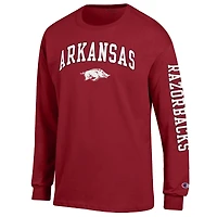 Men's Champion  Cardinal Arkansas Razorbacks Arch Over Logo 2-Hit Long Sleeve T-Shirt