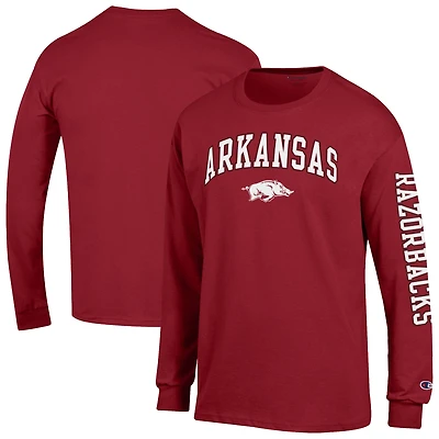 Men's Champion  Cardinal Arkansas Razorbacks Arch Over Logo 2-Hit Long Sleeve T-Shirt