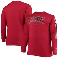 Men's Champion Cardinal Arkansas Razorbacks Big & Tall 2-Hit Long Sleeve T-Shirt
