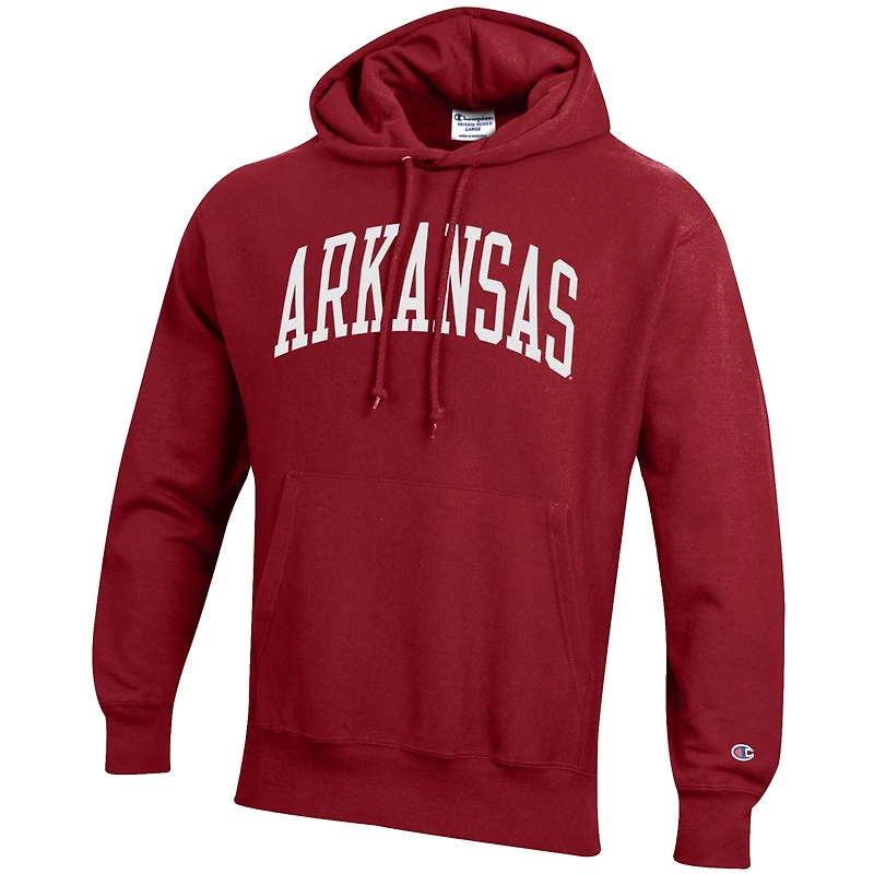 Men's Champion Cardinal Arkansas Razorbacks Team Arch Reverse Weave Relaxed Fit Pullover Hoodie