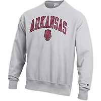 Sweat-shirt ras du cou à motif arché et logo inversé Champion Grey Arkansas Razorbacks pour homme