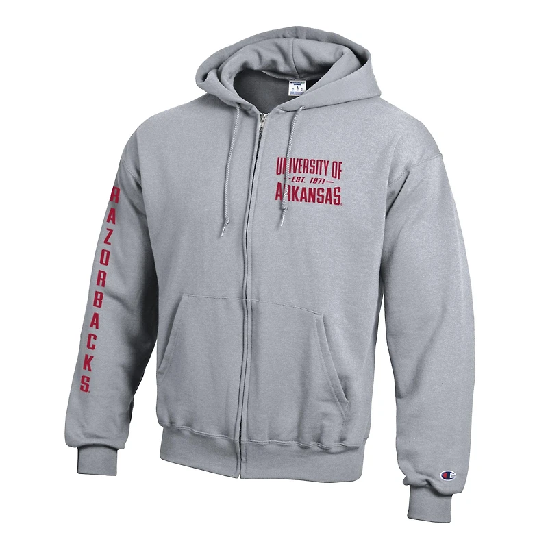 Men's Champion Gray Arkansas Razorbacks Varsity Powerblend Full-Zip Fleece Hoodie