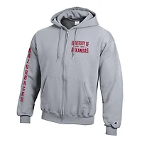 Men's Champion  Gray Arkansas Razorbacks Varsity Powerblend Full-Zip Fleece Hoodie