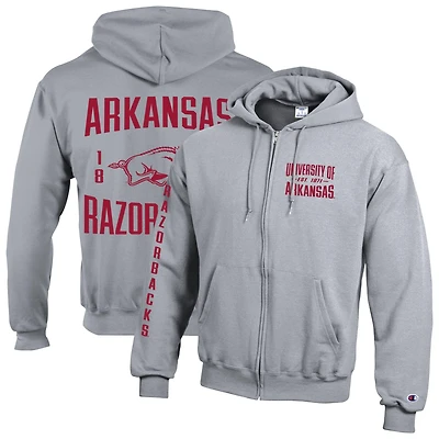 Men's Champion  Gray Arkansas Razorbacks Varsity Powerblend Full-Zip Fleece Hoodie