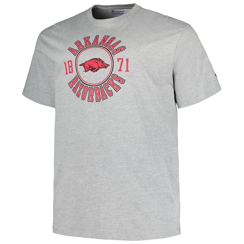 T-shirt Champion Heather Grey Arkansas Razorbacks Big & Tall Circle Logo pour hommes
