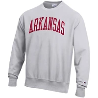 Men's Champion Heather Gray Arkansas Razorbacks Relaxed Fit Arch Reverse Weave Pullover Sweatshirt
