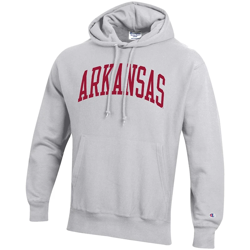 Men's Champion Heather Gray Arkansas Razorbacks Team Arch Reverse Weave Relaxed Fit Pullover Hoodie