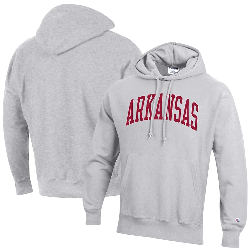 Sweat à capuche coupe décontractée Champion Heather Gray Arkansas Razorbacks Team Arch Reverse Weave pour homme