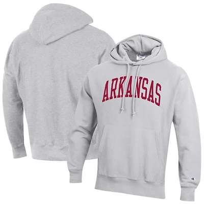 Men's Champion Heathered Gray Arkansas Razorbacks Team Arch Reverse Weave Pullover Hoodie