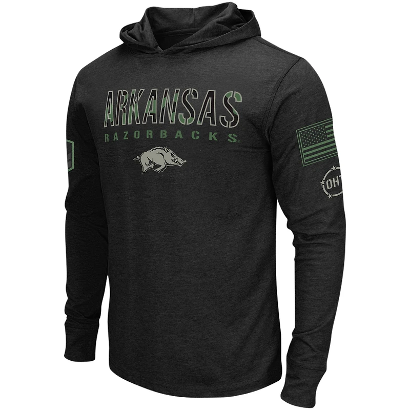 Men's Colosseum Black Arkansas Razorbacks Big & Tall OHT Military Appreciation Tango Long Sleeve Hoodie T-Shirt
