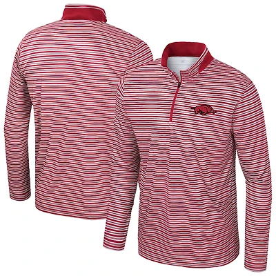 Men's Colosseum Cardinal Arkansas Razorbacks Striped Quarter-Zip Top