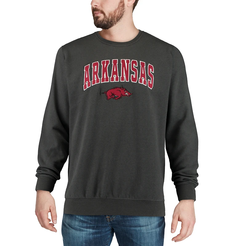Men's Colosseum Charcoal Arkansas Razorbacks Arch & Logo Crew Neck Sweatshirt