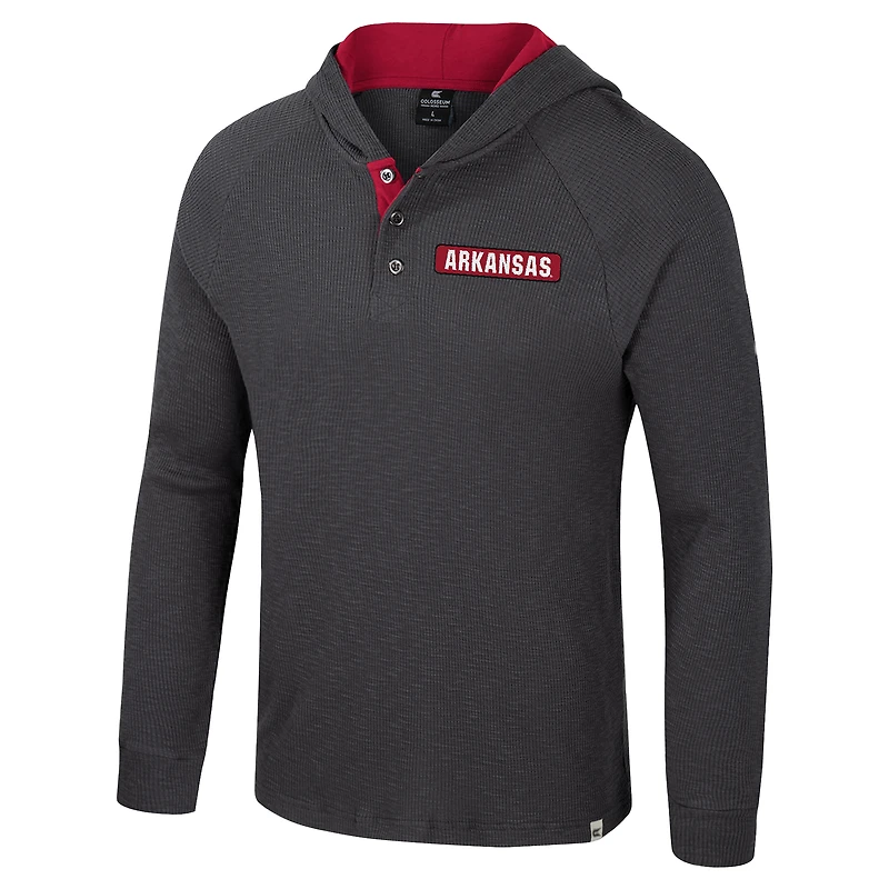 T-shirt à capuche manches longues Henley Dujour Ralgan pour homme Colosseum Charcoal Arkansas Razorbacks
